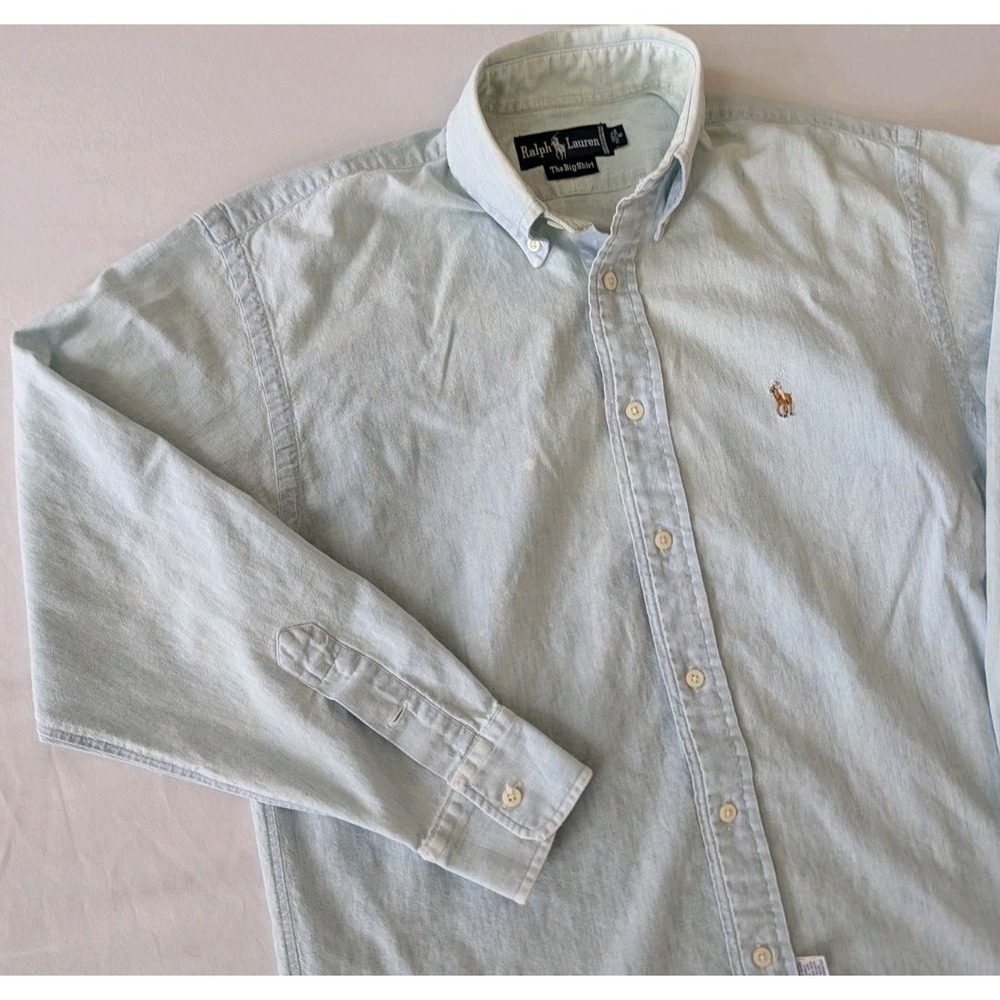 Vintage Ralph Lauren Slim Fit Green Oxford Button Down Shirt Womens 6 Flesh Pony